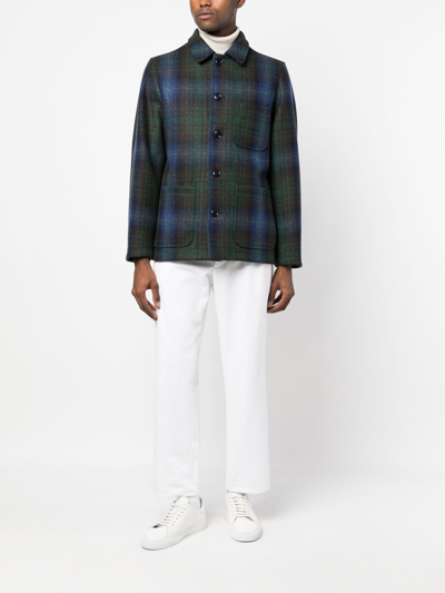 Shop Aspesi Plaid Virgin-wool Shirt Jacket In Blue