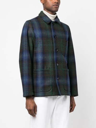 Shop Aspesi Plaid Virgin-wool Shirt Jacket In Blue