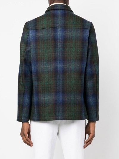 Shop Aspesi Plaid Virgin-wool Shirt Jacket In Blue