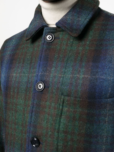 Shop Aspesi Plaid Virgin-wool Shirt Jacket In Blue