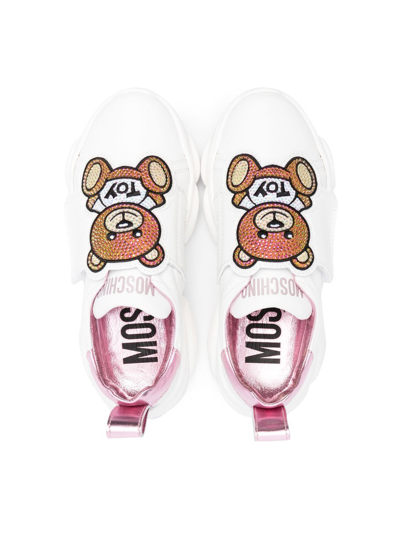 Shop Moschino Logo-print Touch-strap Sneakers In White