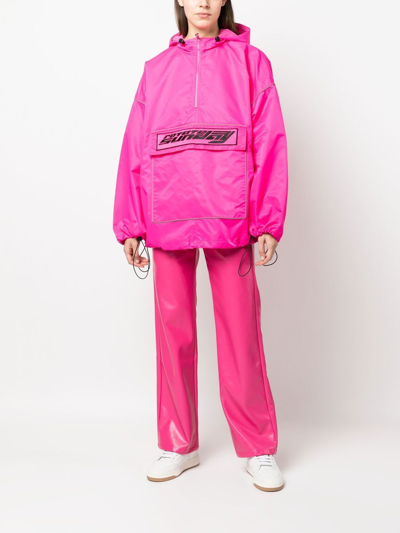 Shop Rotate Birger Christensen Embroidered-logo Hooded Jacket In Pink
