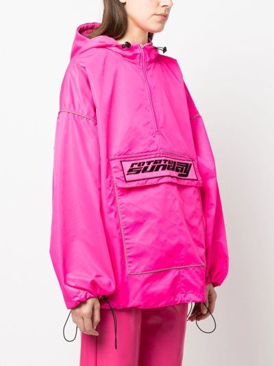Shop Rotate Birger Christensen Embroidered-logo Hooded Jacket In Pink
