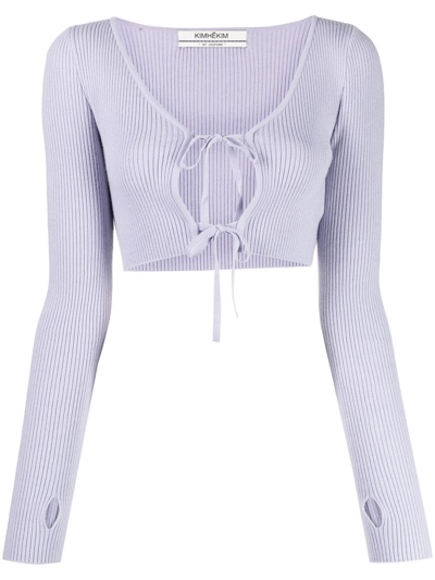 Shop Kimhēkim Cropped Tie-front Cardigan In Purple