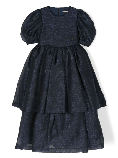 Shop Elie Saab Junior Metallic Tiered Midi Dress In Blue
