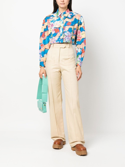 Shop Marni Floral-print Cropped Shirt In Blue