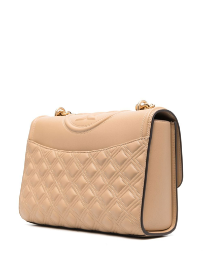 Shop Tory Burch Fleming Embossed Shoulder Bag In Neutrals