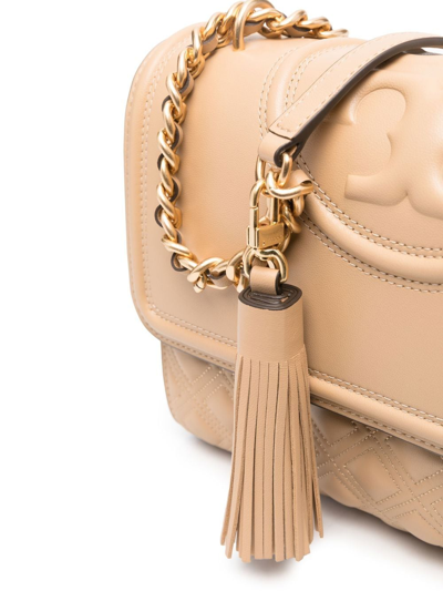 Shop Tory Burch Fleming Embossed Shoulder Bag In Neutrals