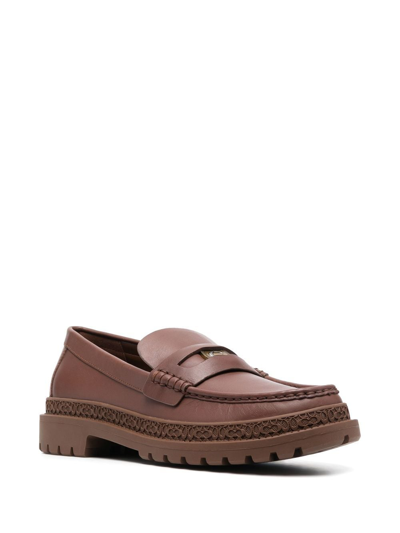 Shop Coach Coin-detail Leather Loafers In Brown