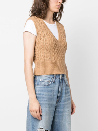 Shop Rag & Bone Cable-knit V-neck Top In Neutrals