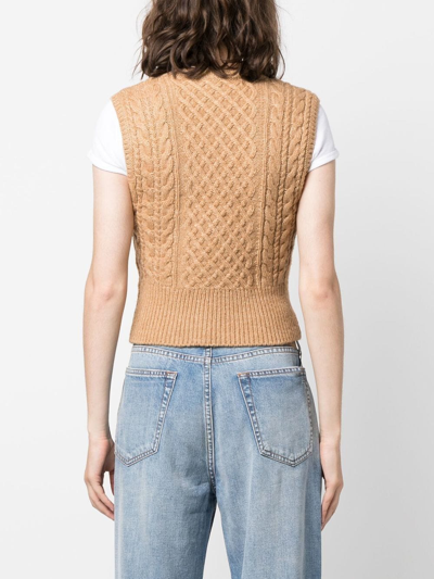 Shop Rag & Bone Cable-knit V-neck Top In Neutrals