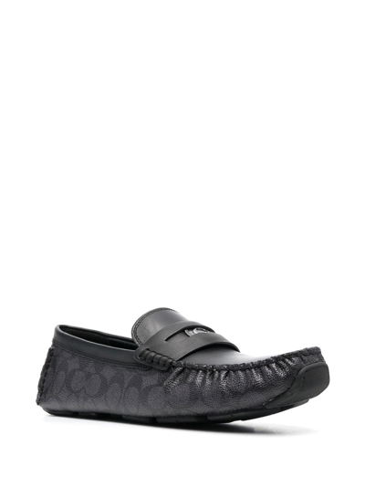 Shop Coach Signature Coin Driver Loafers In Black