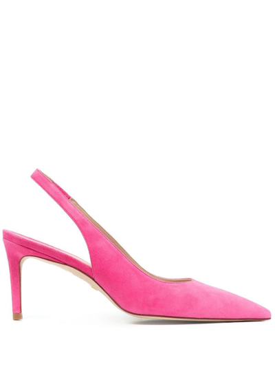 Shop Stuart Weitzman Pointed 75mm Suede Slingback Pumps In Pink