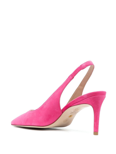 Shop Stuart Weitzman Pointed 75mm Suede Slingback Pumps In Pink