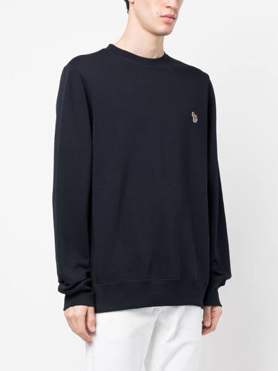 Paul Smith Navy Blue Organic Cotton Crew Neck Sweater With Zebra Motif In Blue