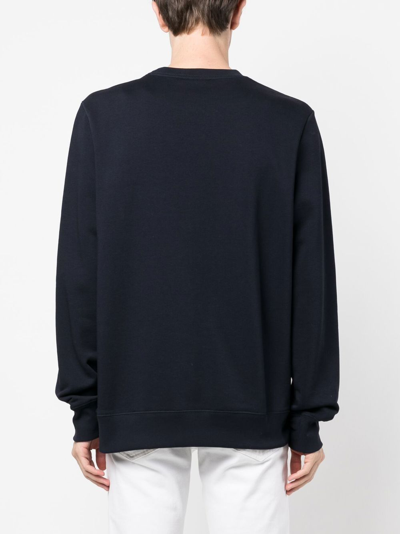 Paul Smith Navy Blue Organic Cotton Crew Neck Sweater With Zebra Motif In Blue
