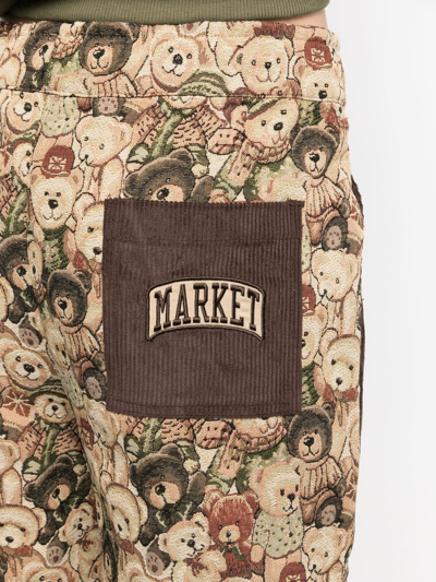 Shop Market Teddy-print Straight-leg Trousers In Brown