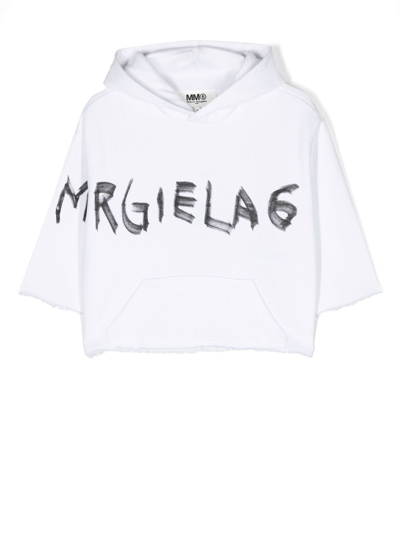 Shop Mm6 Maison Margiela Logo-print Raw-cut Hoodie In White