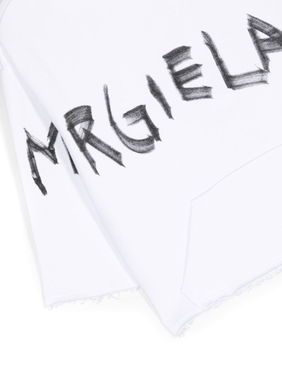 Shop Mm6 Maison Margiela Logo-print Raw-cut Hoodie In White