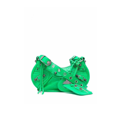 Shop Balenciaga Green Le Cagole Xs Leather Shoulder Bag