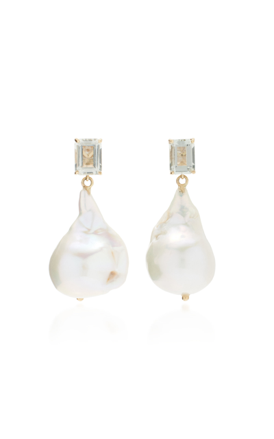 Shop Mateo Green Amethyst And Baroque Pearl Drop Earrings In White