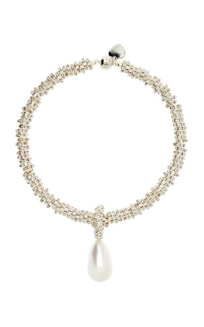 Shop Julietta The Pearl Drop Necklace In Silver
