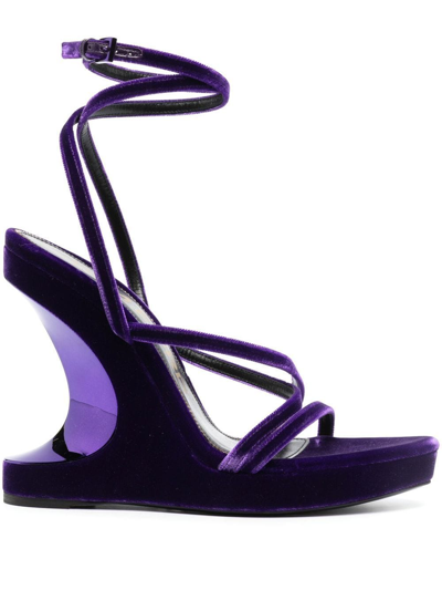 Shop Tom Ford 130mm Wedge Velvet Sandals In Purple