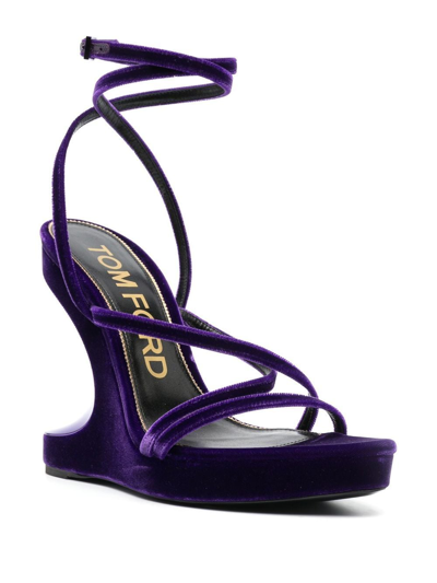 Shop Tom Ford 130mm Wedge Velvet Sandals In Purple