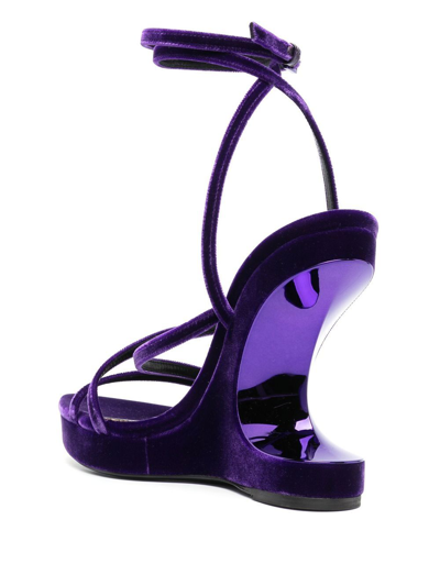 Shop Tom Ford 130mm Wedge Velvet Sandals In Purple