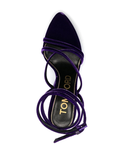 Shop Tom Ford 130mm Wedge Velvet Sandals In Purple