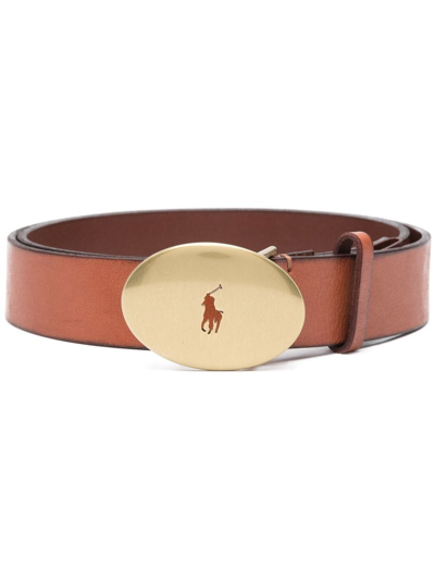 Shop Polo Ralph Lauren Logo-engraved Oval Buckle Belt In Brown