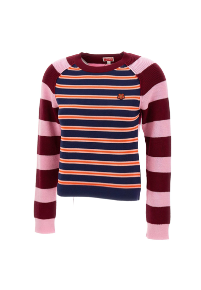 Shop Kenzo Paris Stripes Fitted Jumper Wool And Cotton Sweater In Multicolor