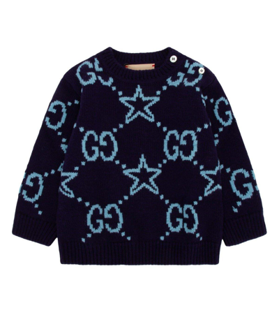 Shop Gucci All-over Patterned Long-sleeved Jumper In Blu