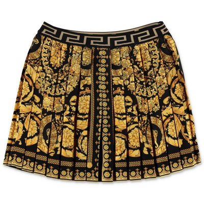 Shop Young Versace Barocco Printed Fully Pleated Mini Skirt In Nero