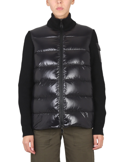 Moncler Puffer-front Wool Knit Cardigan In Nero