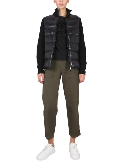 Moncler Puffer-front Wool Knit Cardigan In Nero