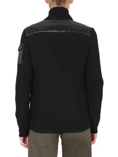 Moncler Puffer-front Wool Knit Cardigan In Nero