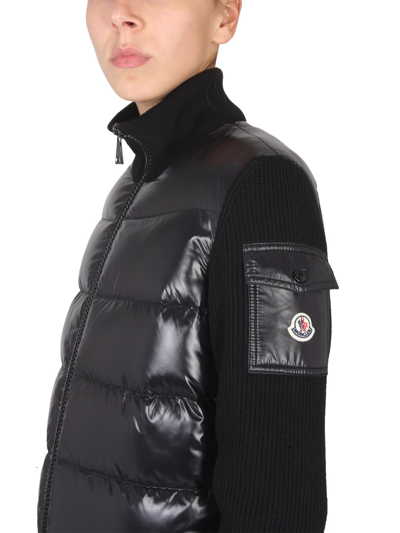 Moncler Puffer-front Wool Knit Cardigan In Nero
