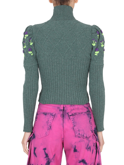 Shop Cormio Jersey With Floral Embroidery In Verde