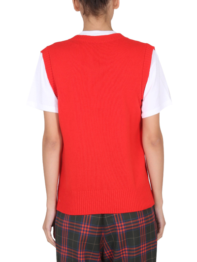 Cormio Graphic Patch Ribbed V-neck Vest In Rosso
