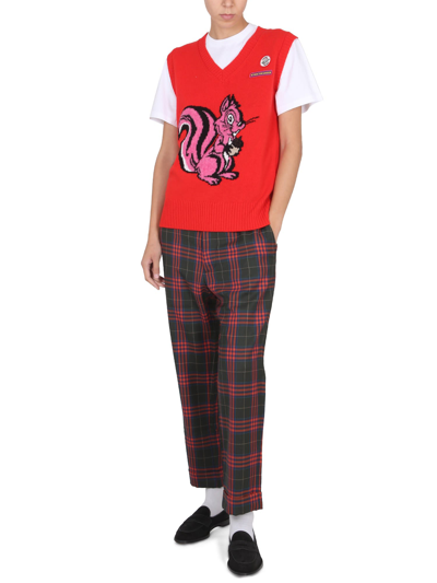 Cormio Graphic Patch Ribbed V-neck Vest In Rosso