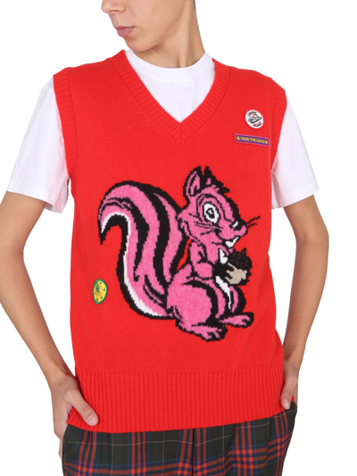 Cormio Graphic Patch Ribbed V-neck Vest In Rosso