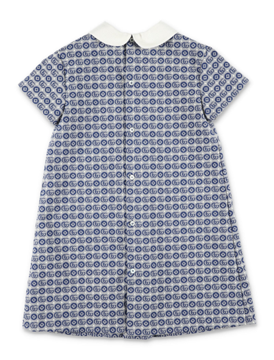 Shop Gucci Double G Cotton Dress In Bluette