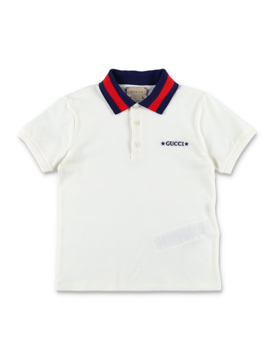 Shop Gucci Polo Shirt With Striped Collar In Ivory