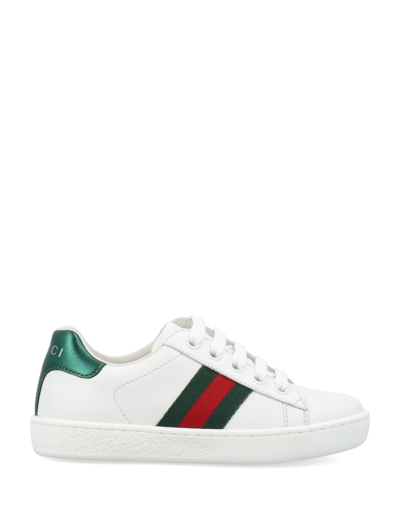 Shop Gucci Ace Lace-up Leather Sneaker In Gre/white