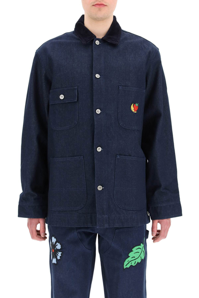 Shop Sky High Farm Embroidered Denim Jacket In Denim 1 (blue)