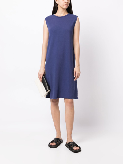 Eileen Fisher Crinkled Jersey Crewneck Elbow Sleeve Top In Blue