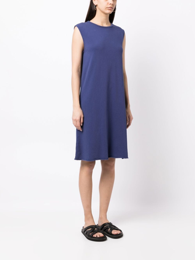 Eileen Fisher Crinkled Jersey Crewneck Elbow Sleeve Top In Blue