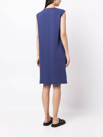 Eileen Fisher Crinkled Jersey Crewneck Elbow Sleeve Top In Blue