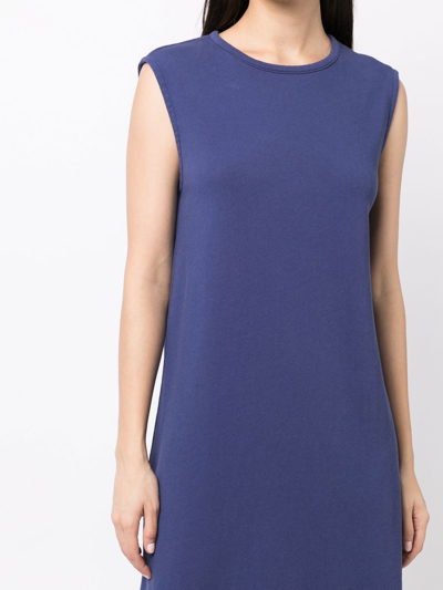 Eileen Fisher Crinkled Jersey Crewneck Elbow Sleeve Top In Blue